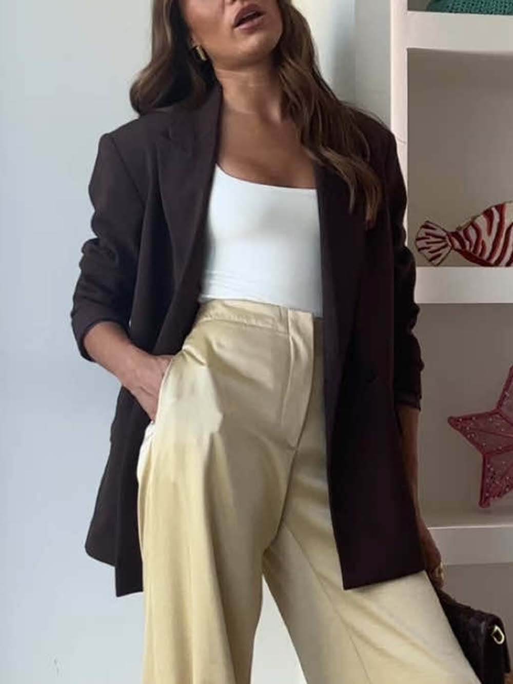 Lässige Retro-Ballonhose aus Satin mit hoher Taille und Taschen