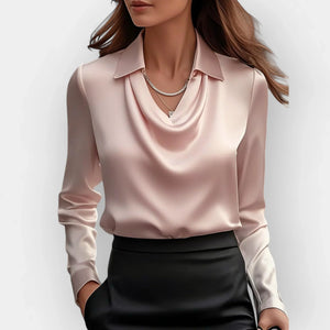 The Paris Draped Cowl-Neck Blouse Pink