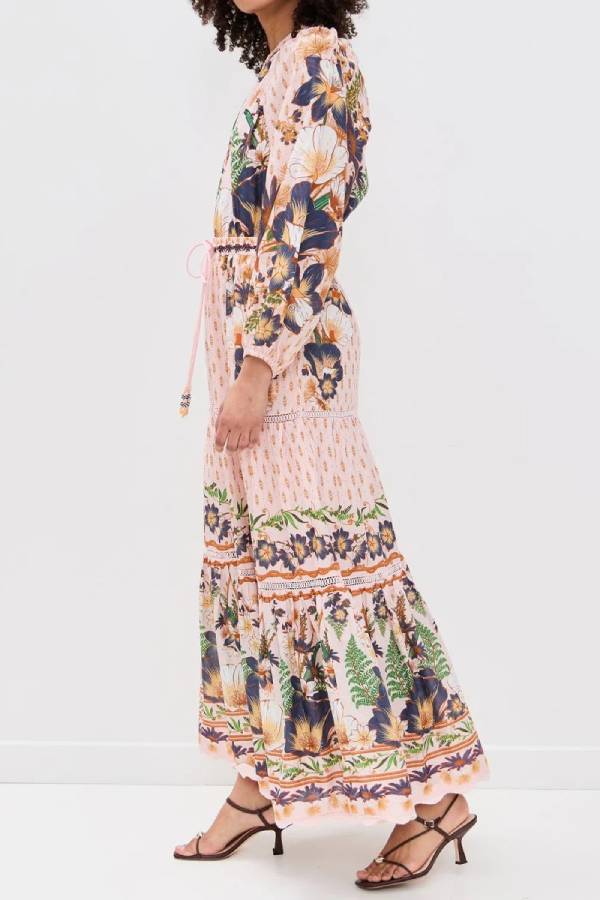 Dream Garden Unique Print One Shoulder Elastic Waist Pocket Maxi Dress