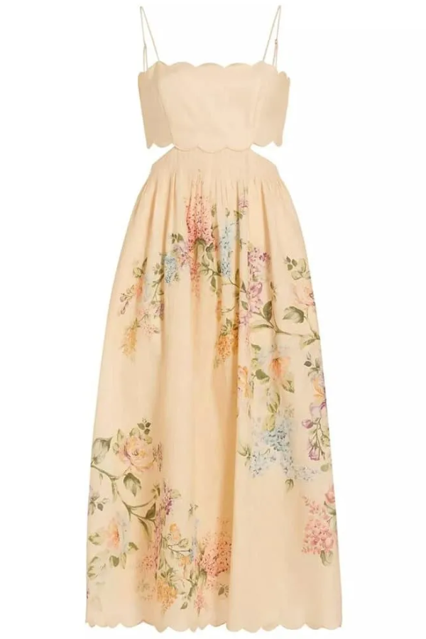 Floral Printed Cut-out Midi Dress