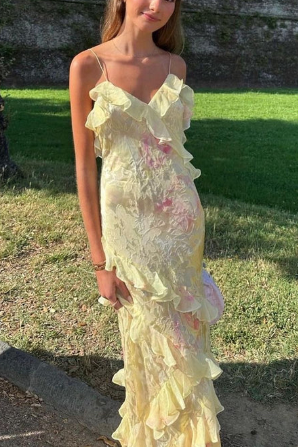 Rainbow Color Slim Fit Halter Backless Long Dress Beige