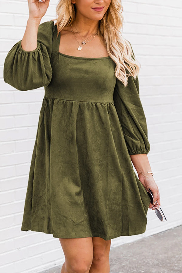 Washed Square Neck High Waist Flared Short Dress