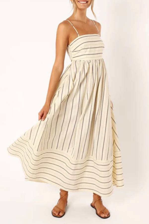 Striped Spaghetti Strap High-Waisted Maxi Dress