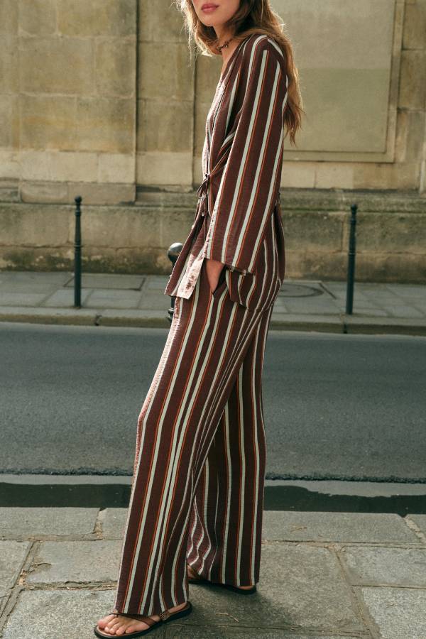 STRIPED WIDE-LEG TROUSERS