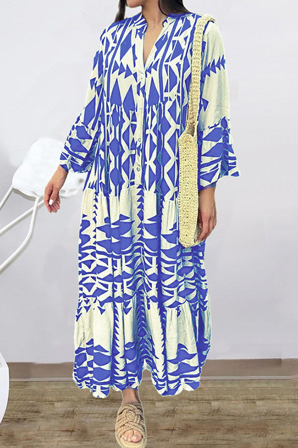 Bohemian elegant v-neck long sleeve dress light blue