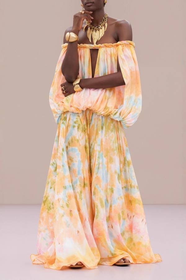 Off-the-Shoulder Cutout Wide-Leg Dress