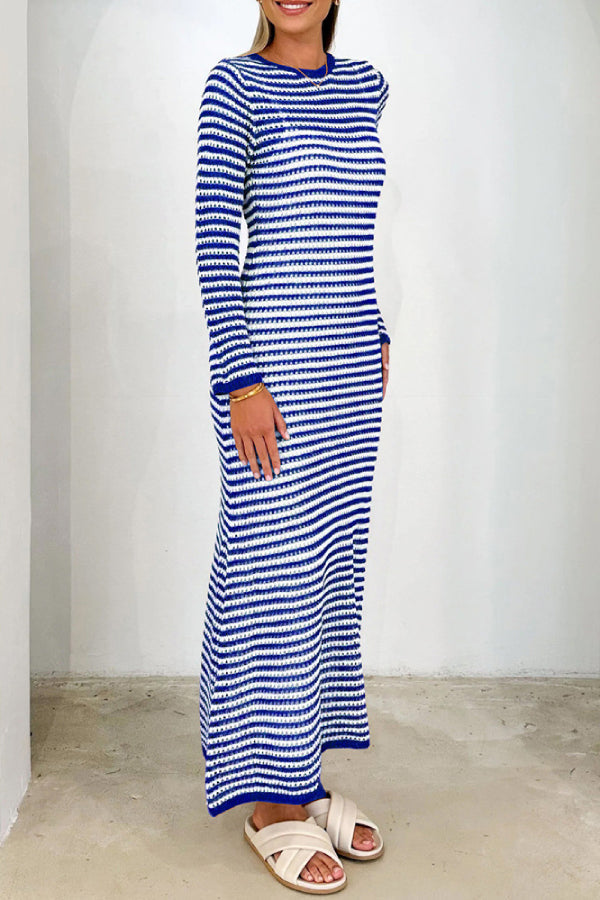 Long Striped Sweater Dress For Women