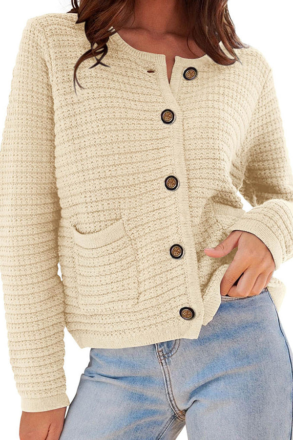 Retro long-sleeved round neck knitted new cardigan off white