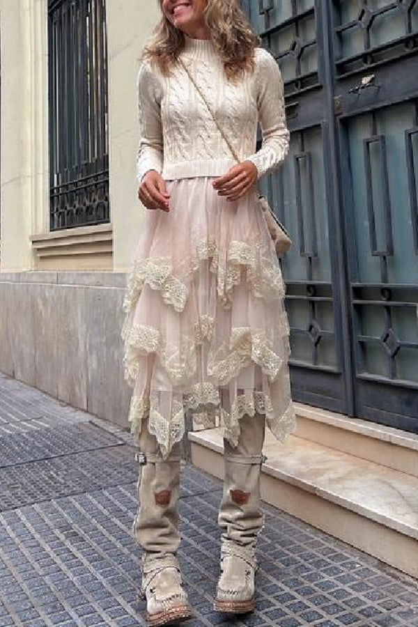 Irregular mesh skirt with fungus hem Pink one size