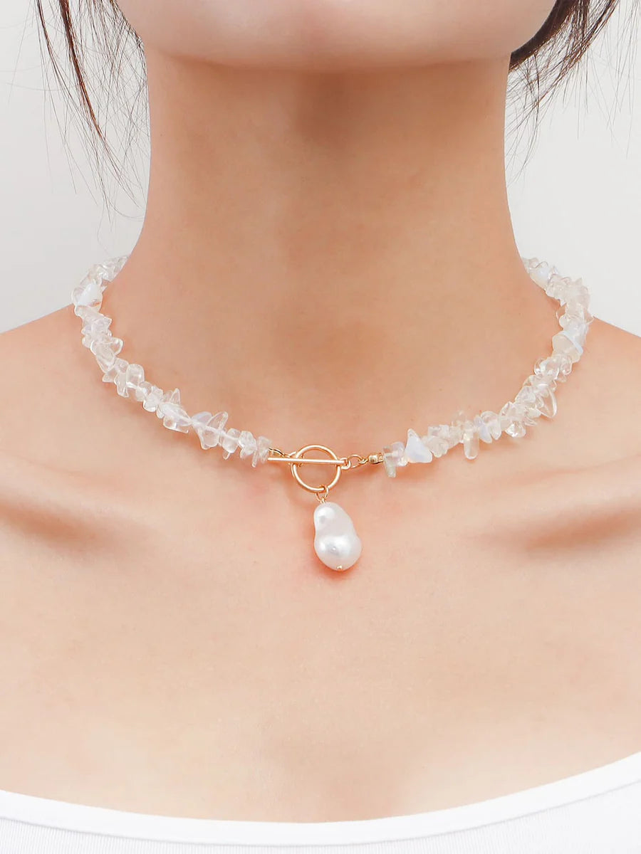 Statement Coral Chip & Pearl Necklace Gold With Pearls one size