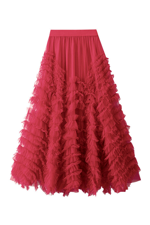 Slimming hip-covering gorgeous cake skirt Red one size