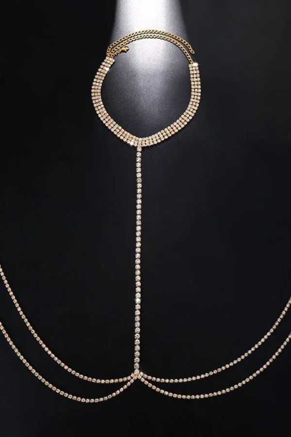 Fashion Rhinestone Sexy Halter Neck Body Chain 2 one size