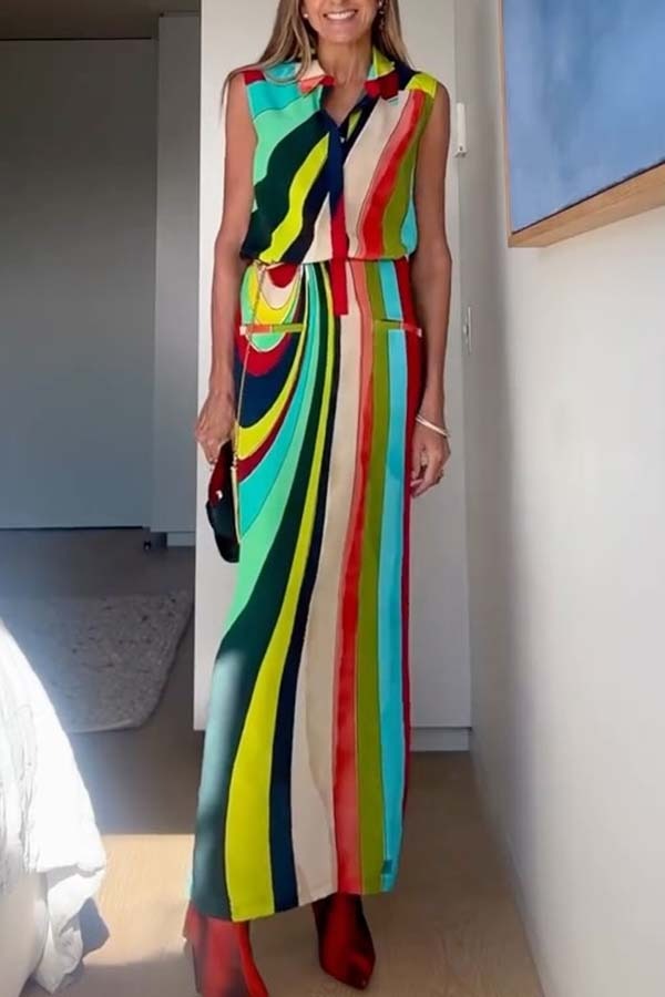 Robe longue à imprimé coloré, audacieuse et élégante, boutonnée, avec poche et fente en H 