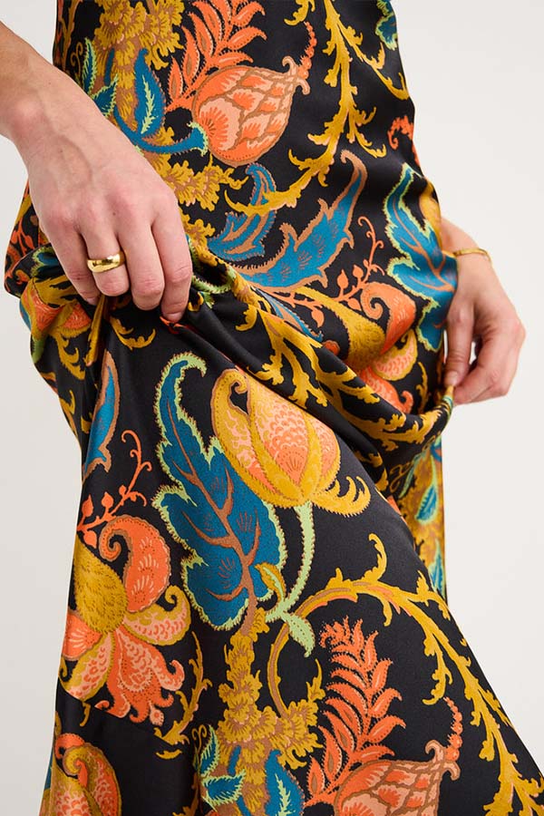 Forever Mine Satin Exclusive Botanical Print Slip Maxi Dress