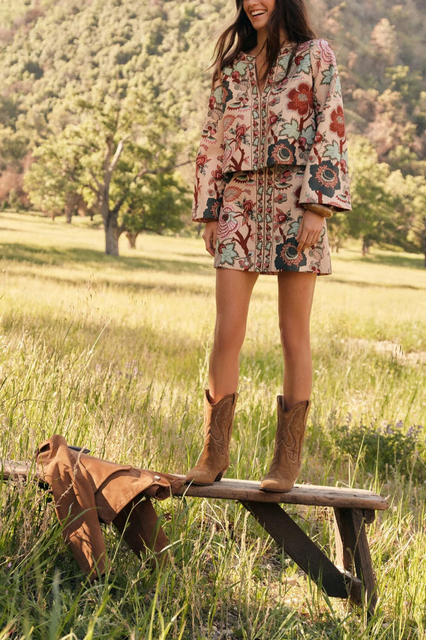 Garden scroll V-neck Maxine top and mini skirt set