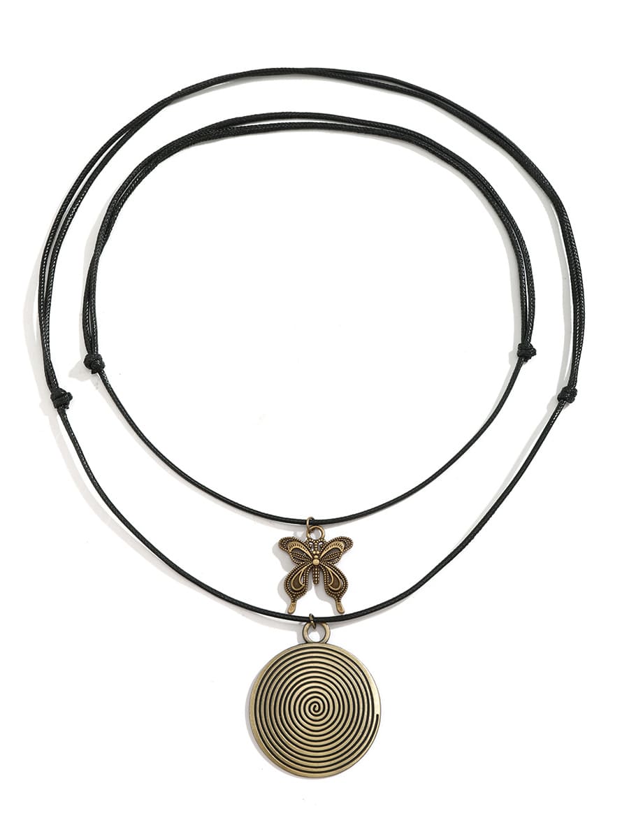 Wooden Disc Beaded Long Necklace Bronze K2 one size