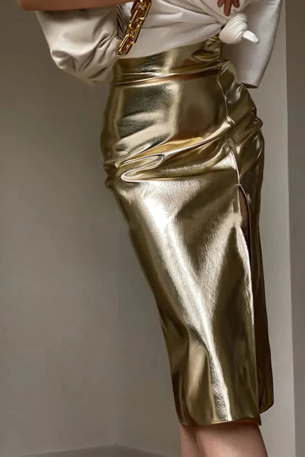 IRIE PU LEATHER SKIRT Gold