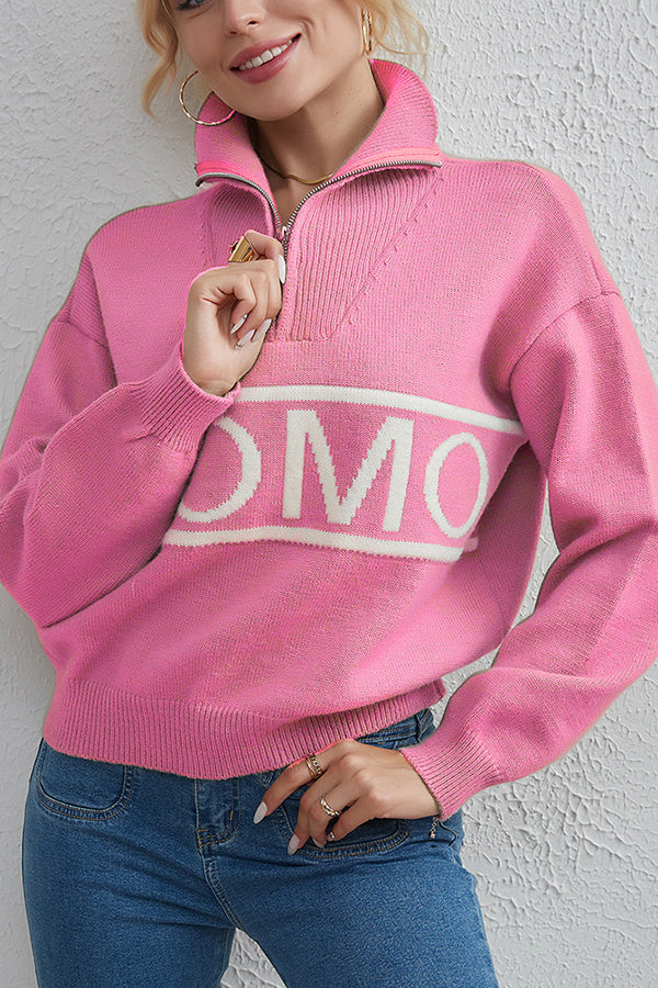 women's design letter knit sweater Pink one size