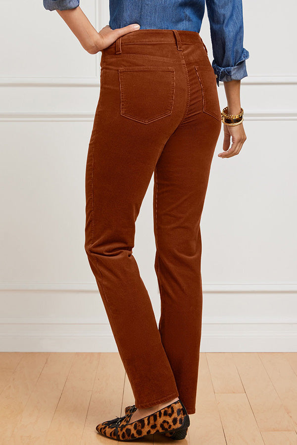 STRETCH CORDUROY STRAIGHT LEG PANTS Brown