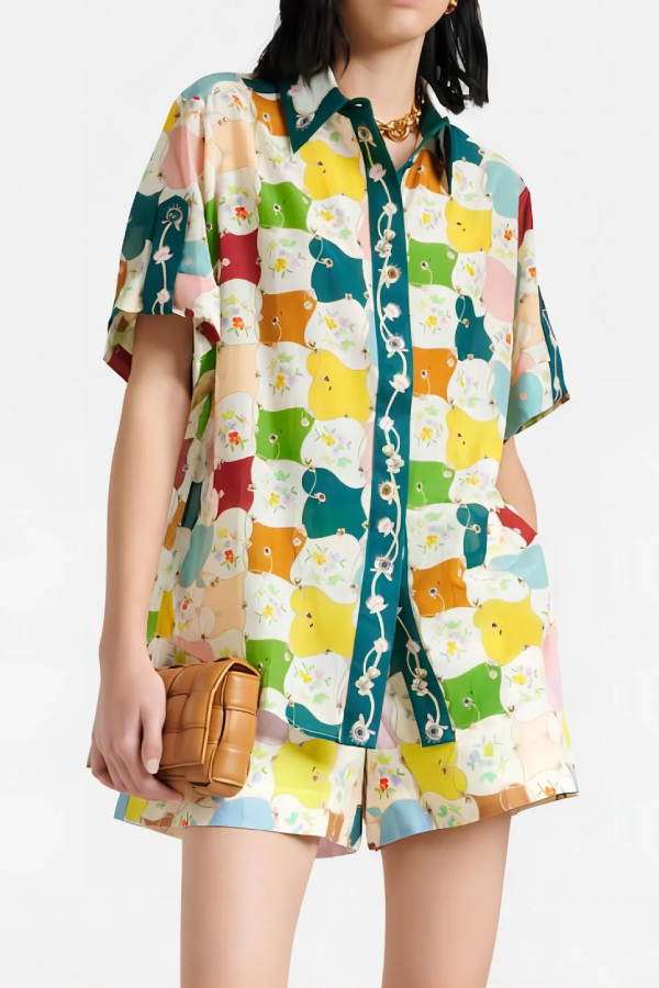 Fashionable Graffiti Print Shirt Shorts Set Multicolor