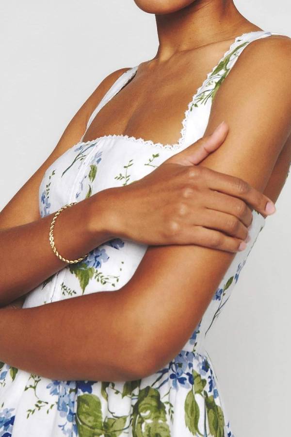 French Hydrangea Print Lace Trim Midi Cami Dress