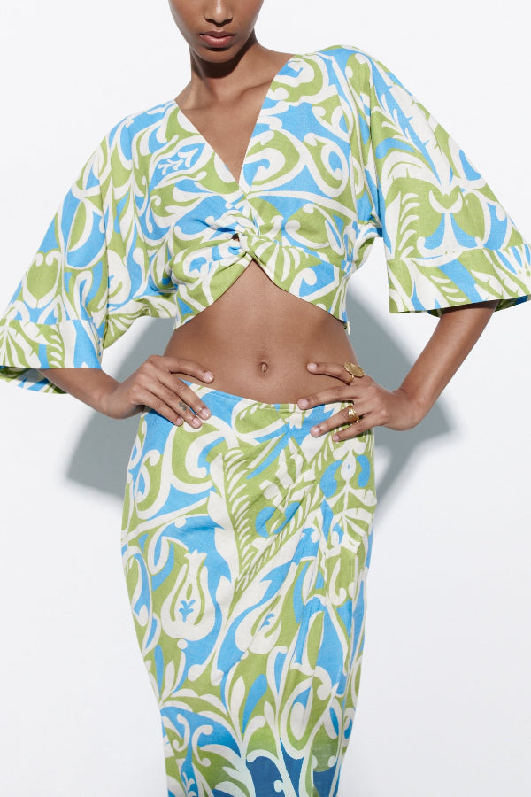 Maija Vintage Twisted Knot Detail Shirt And Skirt Set