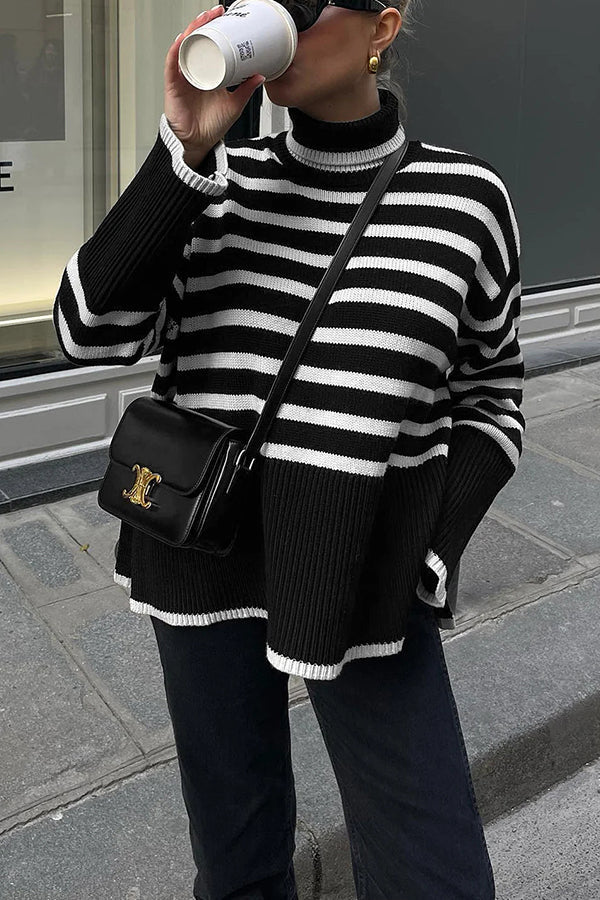 Parisian Stripe Mockneck Sweater Black
