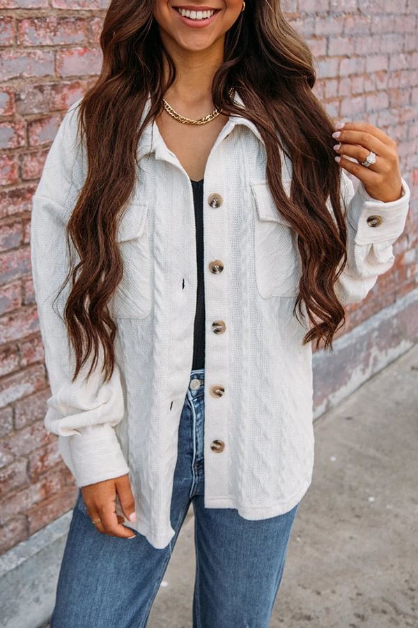 Adisse Contrast Leopard Print Pocket Button Denim Coat White