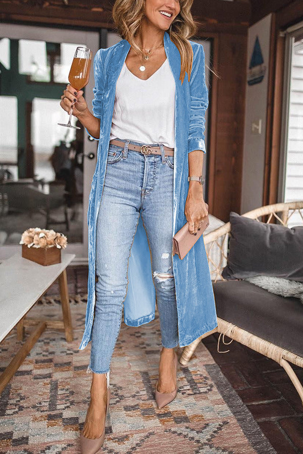Cheering My Way Velvet Kimono Coat Blue