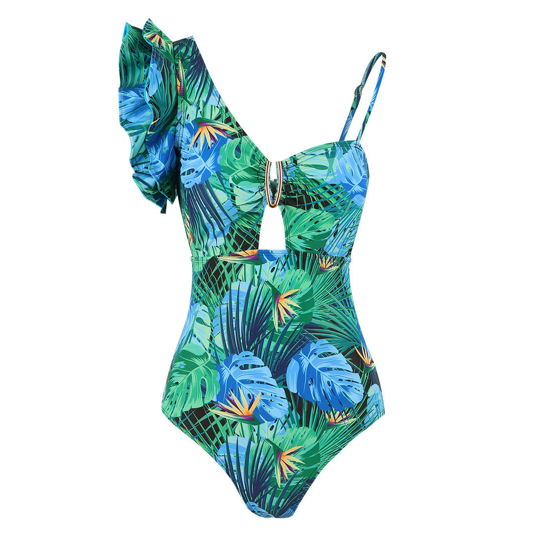 One-shoulder bodycon ruffled swimsuit 1