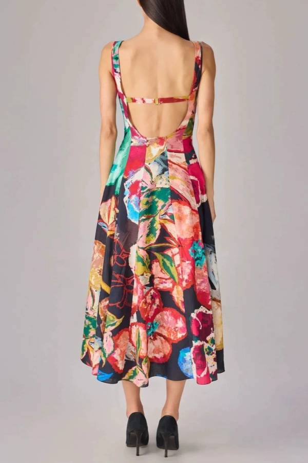Square Neck Cami Oil‑Painting Floral A‑Line Midi Dress