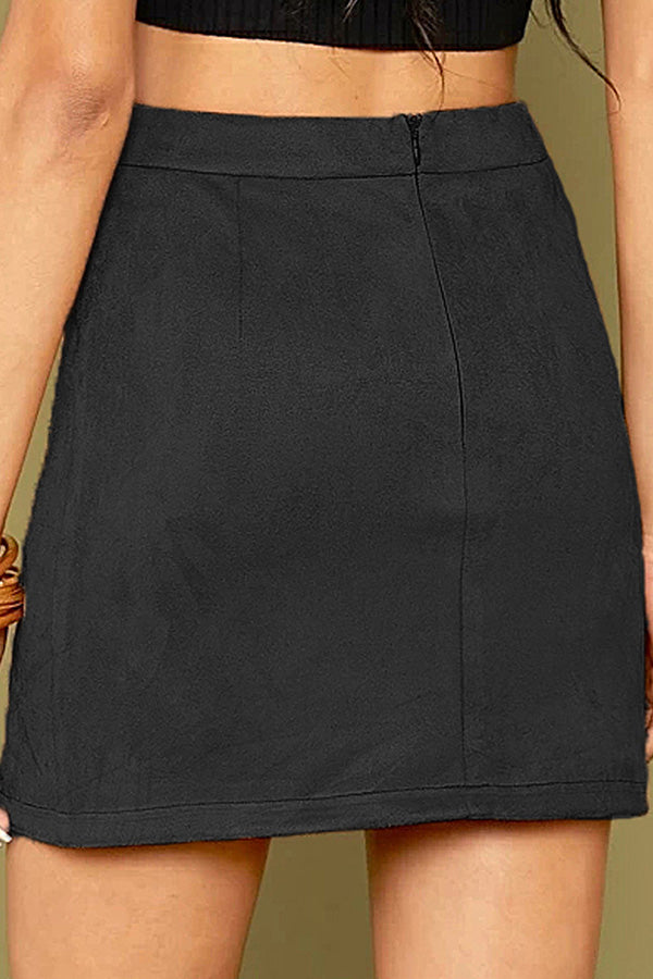 High-waist zipper autumn and winter A-line solid color skirt 3