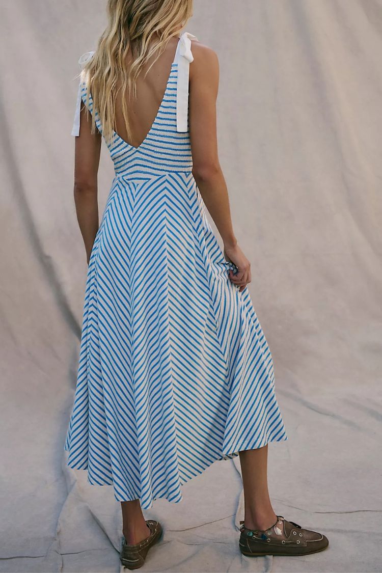 Linen Blend Solid Color V-neck Short Sleeve Waist Loose Slit Midi Dress