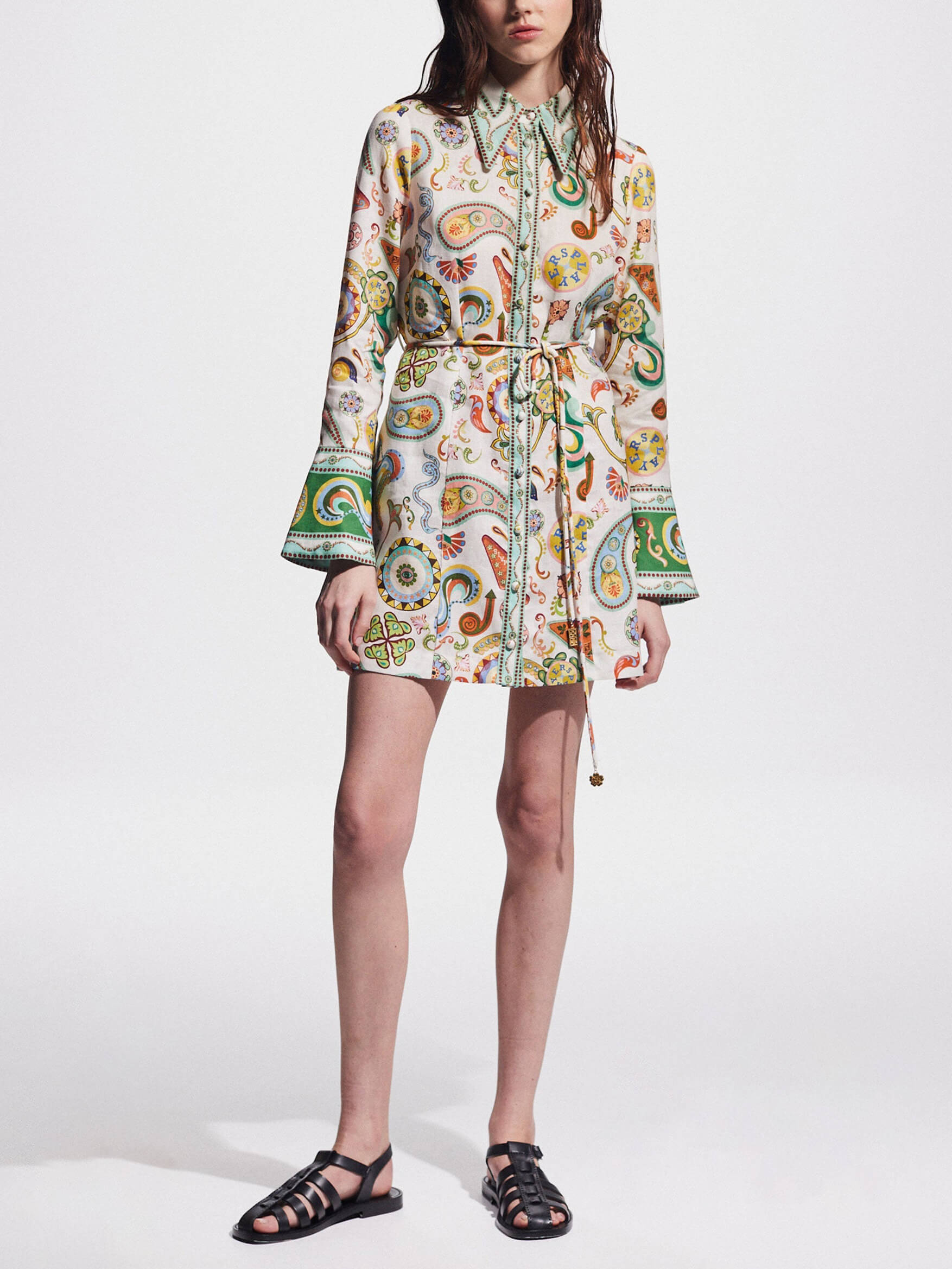 Exquisites und modisches Minikleid mit Trompetenärmeln und Print