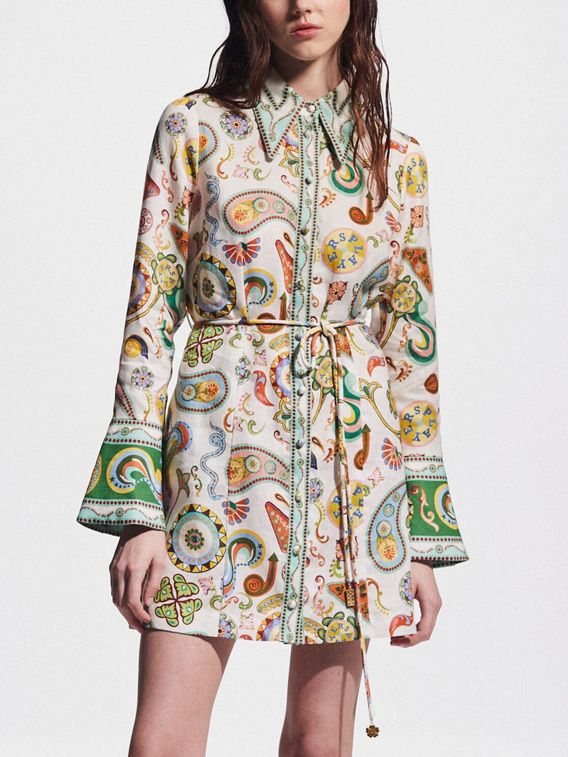 Exquisites und modisches Minikleid mit Trompetenärmeln und Print