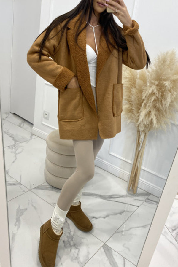 Warm short sherpa women's jacket Brown
