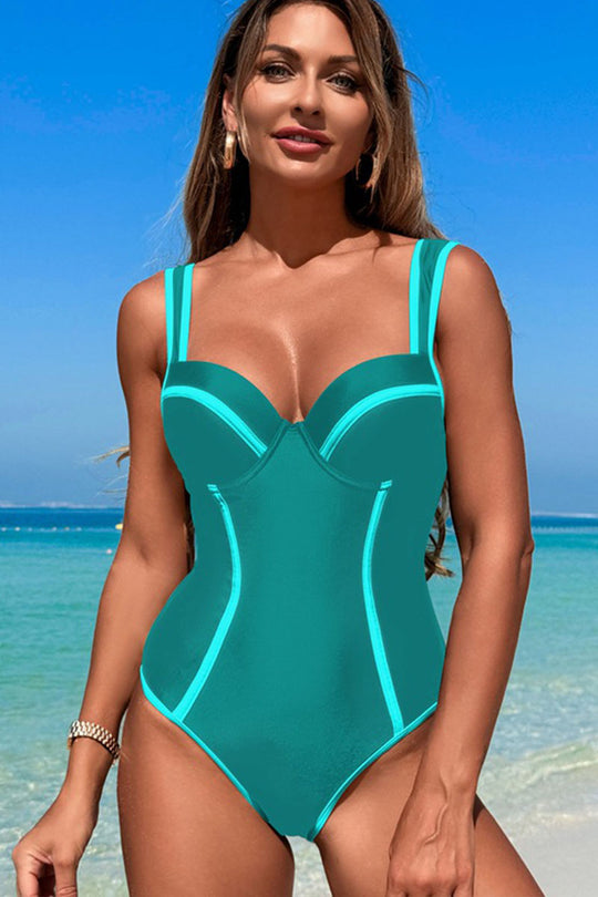 One-piece Patchwork Strap Swimsuit