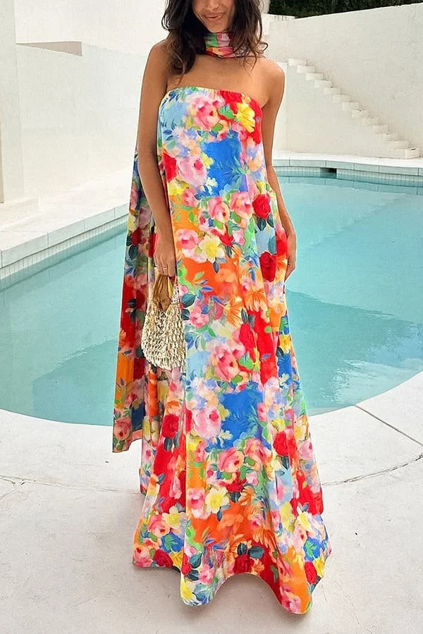 Floral Print Off-The-Shoulder Loose Holiday Maxi Dress