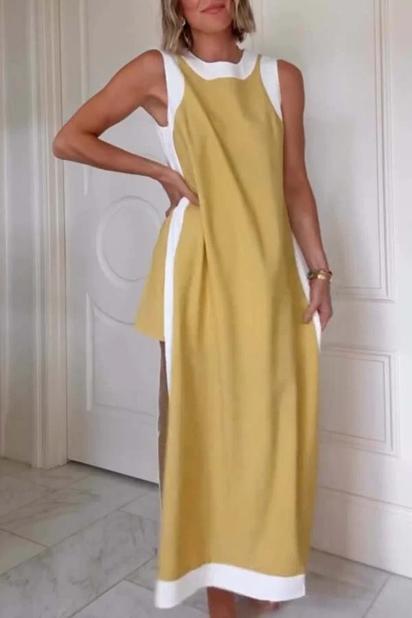 Ellie Contrast Color Sleeveless Midi Top and Elastic Waist Pocket Shorts Set