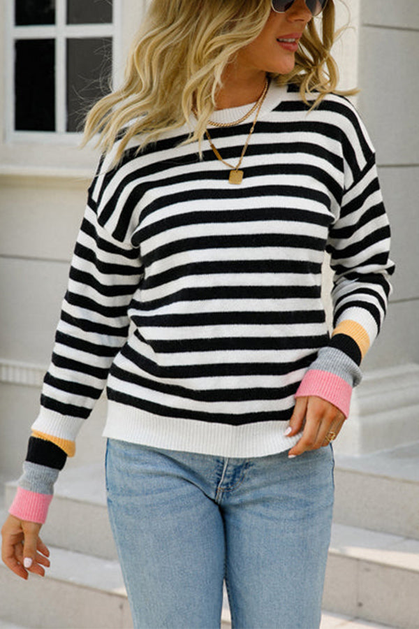 NEVER LET YOU GO STRIPED LONG SLEEVE SWEATER - 3 COLORS Black