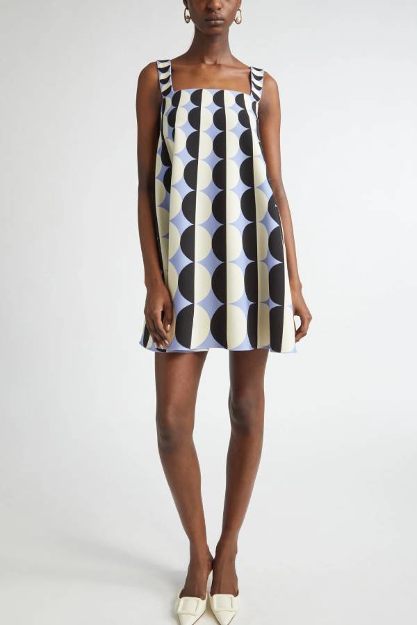 Funny Chic Geometric Circle Poka Dot Square Neck Trapeze Mini Dress