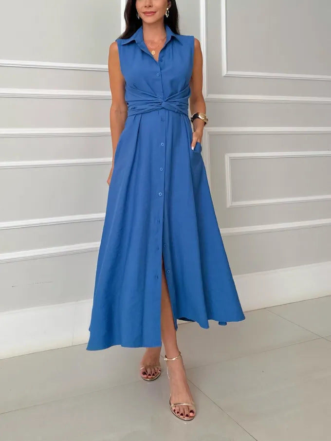 Einzigartiges einreihiges Midikleid im Hemdstil mit Krawatte