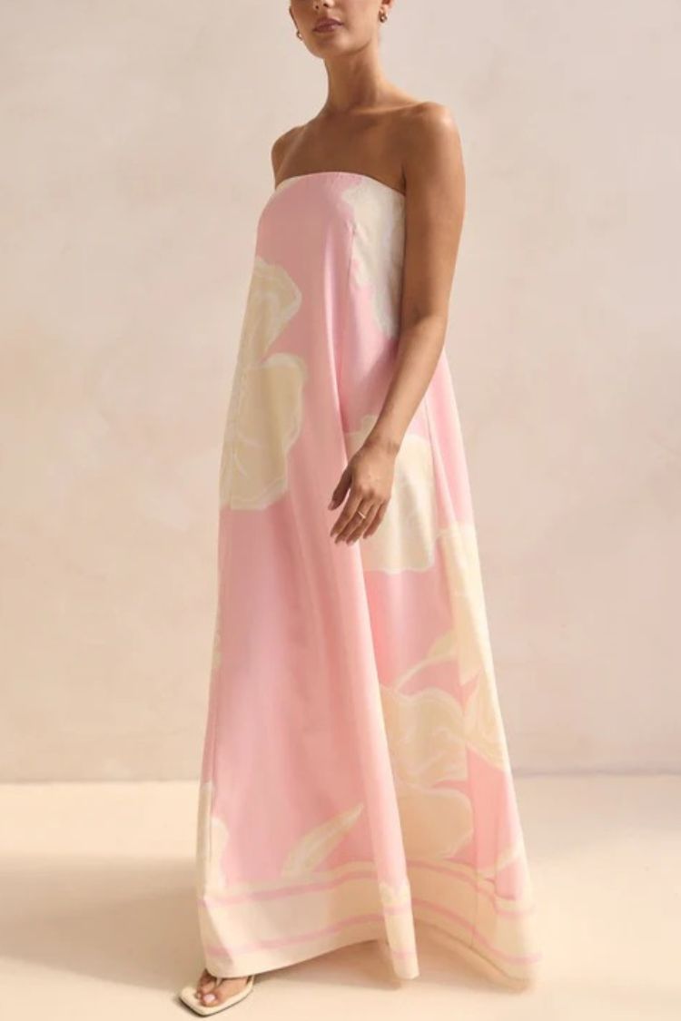 Unique Print Sexy Tube Top Back Zipper Loose Maxi Dress