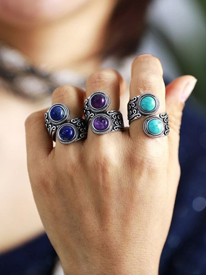Natural Amethyst Silver-Plated Ring Blue one size