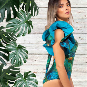 One-shoulder bodycon ruffled swimsuit