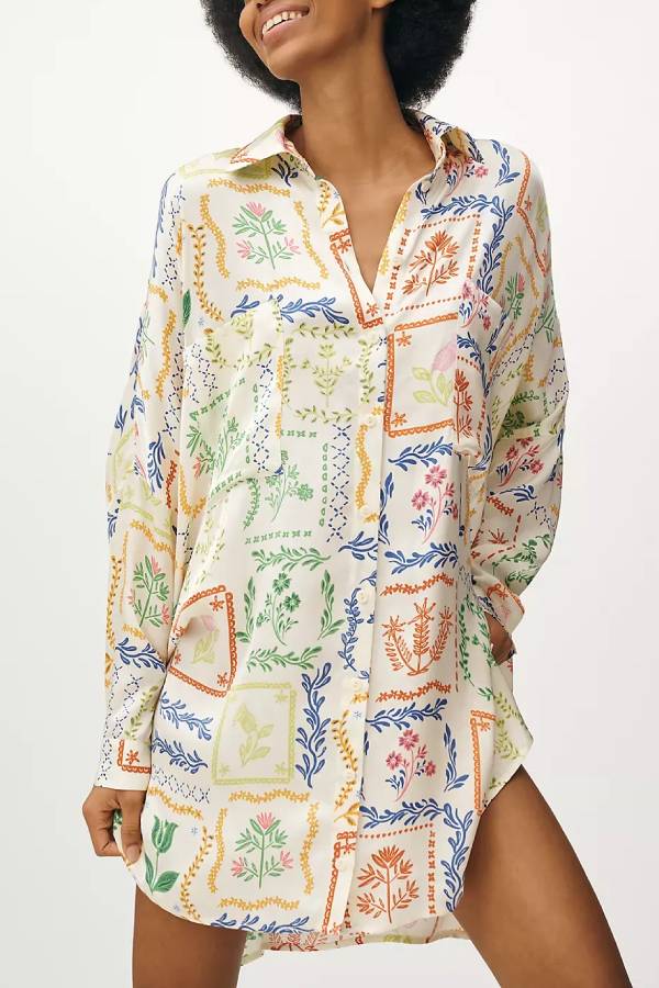 Corey Lynn Calter Long-Sleeve Printed Mini Shirt Dress