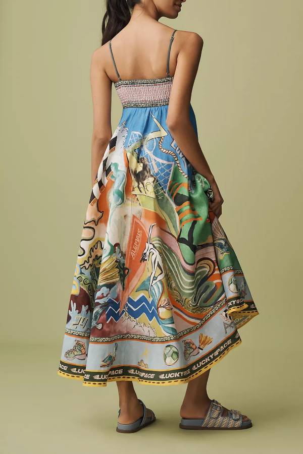 ALÉMAIS Lucky Pace Shirred Linen Midi Sun Dress