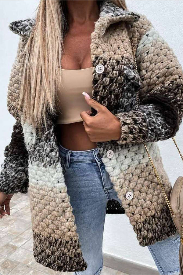 Fashion printed women's woolen jacket Khaki