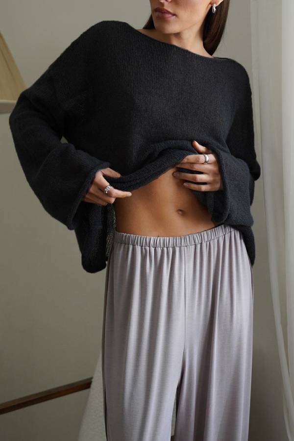 Lazy Style Sheer Oversized Knit Blouse