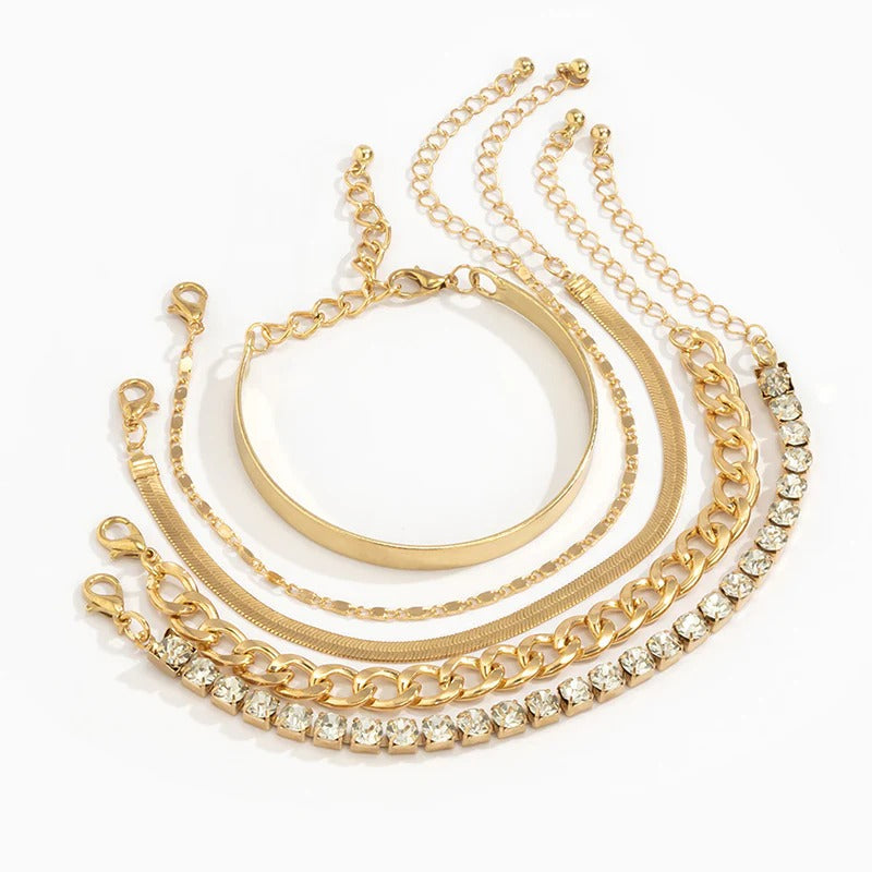 Personalized Geometric Multi-element Rhinestone Bracelet Set